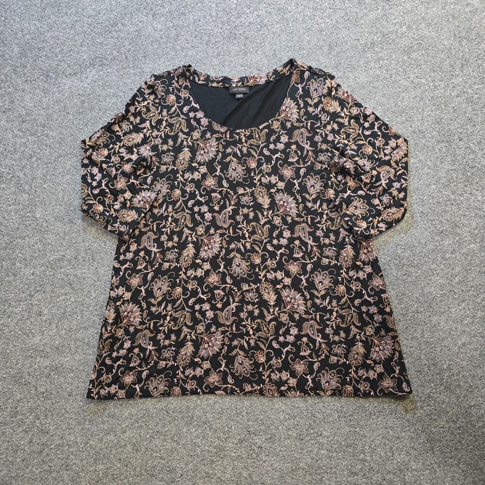 J Jill Top Womens Size Medium Black Floral Tunic Long Sleeve Wearever Casual